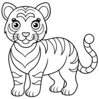 a simple coloring page line art illustration of an intricate baby tiger with bold lines, designed vector