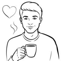 Man with coffee and heart vector