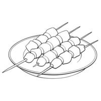 moo ping grilled pork skewers, illustration line art vector
