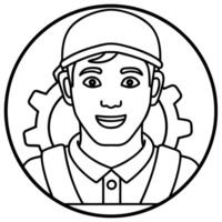 A man in a hat and overalls is shown in a circle vector