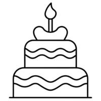 a minimalistic icon of a two-layer birthday cake, outlined in pink the cake features wavy icing vector