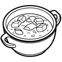 A black and white drawing of a bowl of soup vector