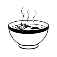 A black and white drawing of a bowl of soup vector