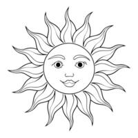 A sun with a face and a smile coloring page vector