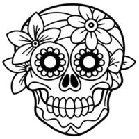 fantasy skull with flowers mexican sugar skull scary human head on dark background, vector