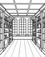 An outline of a library with bookshelves vector