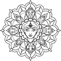 A mandala coloring page with a woman's face vector