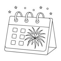 Calendar with fireworks and stars coloring page vector