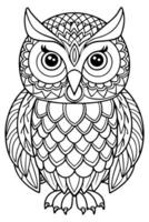 An owl coloring page with a black and white background vector