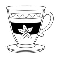 A black and white drawing of a cup with a flower on it vector