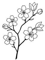 A black and white drawing of a branch with flowers vector