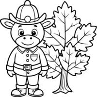 cartoon cute, moose in a mountie uniform in canada, standing in front of a maple tree, vector