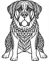 an intricate line art illustration of a st bernard dog filled with detailed patterns and geometric vector