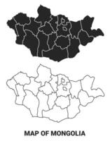 Black map of Mongolia country with borders of regions vector