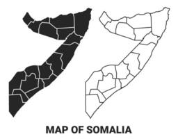 Black map of Somalia country with borders of regions vector