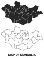 Black map of Mongolia country with borders of regions vector