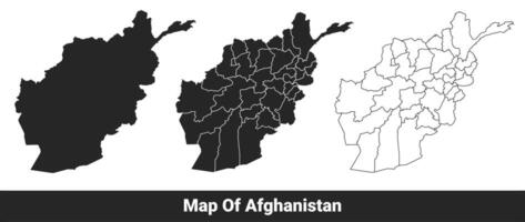 Black map of Afghanistan flat and outline style illustration set vector