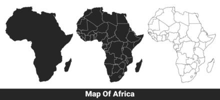 Black map of Africa flat and outline style illustration set vector