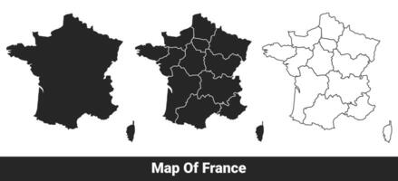 Black map of France flat and outline style illustration set vector
