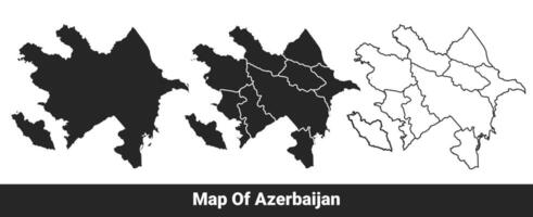 Black map of Azerbaijan flat and outline style illustration set vector