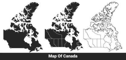 Black map of Canada flat and outline style illustration set vector