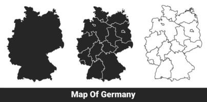 Black map of Germany flat and outline style illustration set vector