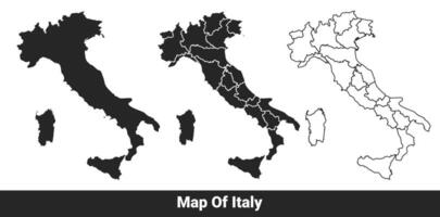 Black map of Italy flat and outline style illustration set vector
