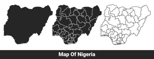 Black map of Nigeria flat and outline style illustration set vector