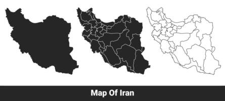 Black map of Iran flat and outline style illustration set vector