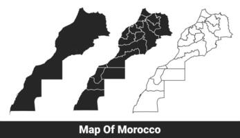 Black map of Morocco flat and outline style illustration set vector