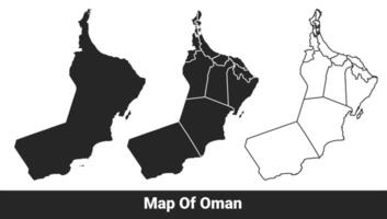 Black map of Oman flat and outline style illustration set vector