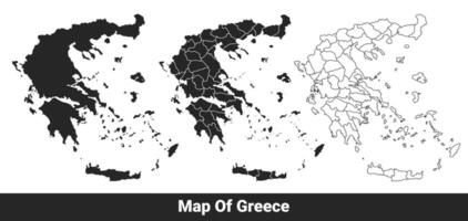 Black map of Greece flat and outline style illustration set vector