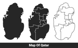 Black map of Qatar flat and outline style illustration set vector