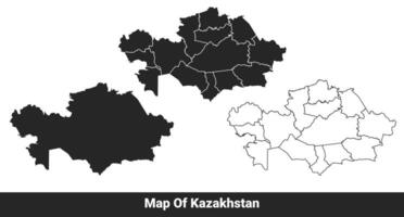 Black map of Kazakhstan flat and outline style illustration set vector