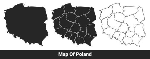 Black map of Poland flat and outline style illustration set vector