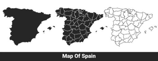 Black map of Spain flat and outline style illustration set vector