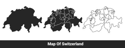 Black map of Switzerland flat and outline style illustration set vector