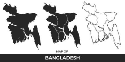 Black map of Bangladesh flat and outline style illustration set vector