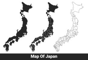 Black map of Japan flat and outline style illustration set vector