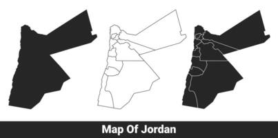Black map of Jordan flat and outline style illustration set vector