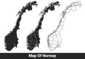 Black map of Norway flat and outline style illustration set vector