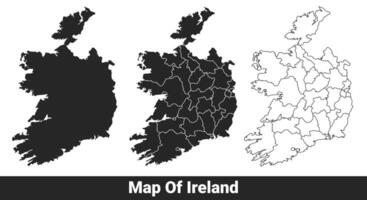 Black map of Ireland flat and outline style illustration set vector