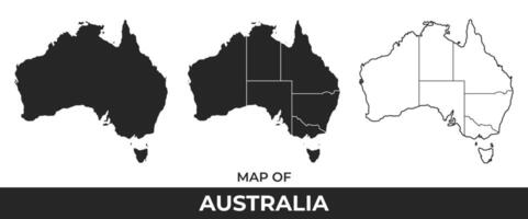 Black map of Australia flat and outline style illustration set vector