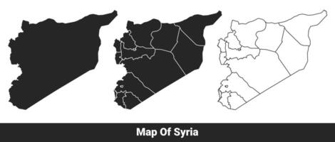 Black map of Syria flat and outline style illustration set vector