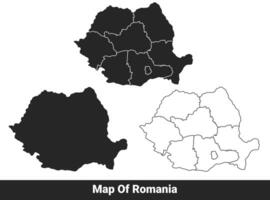 Black map of Romania flat and outline style illustration set vector