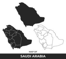 Black map of Saudi Arabia flat and outline style illustration set vector
