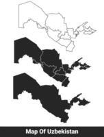 Black map of Uzbekistan flat and outline style illustration set vector