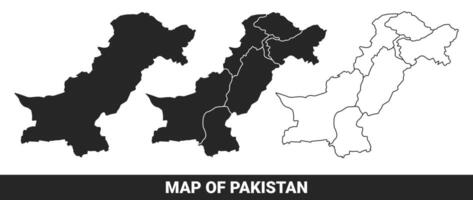 Black map of Pakistan flat and outline style illustration set vector