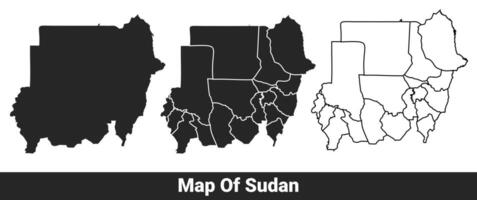 Black map of Sudan flat and outline style illustration set vector