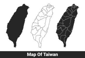 Black map of Taiwan flat and outline style illustration set vector